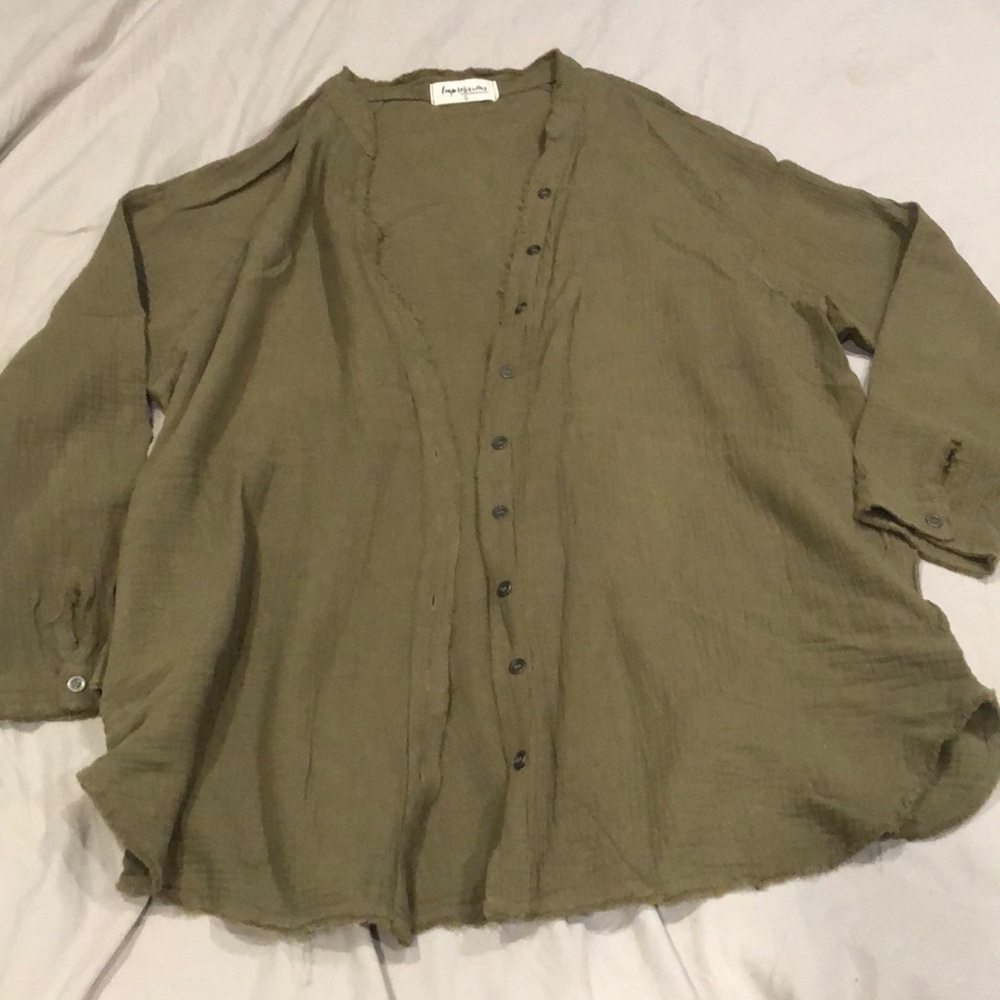 Impressions Olive Green Cotton Cover Up or Button Down Cardigan - Size S